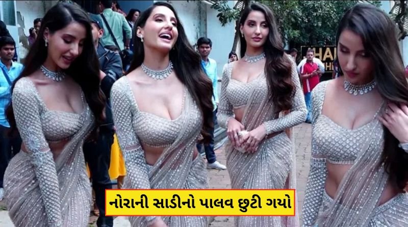 નોરા ફતેહીને સાડીમાં જોતા ફેન્સે સેલ્ફી માટે ધક્કામુક્કી કરતા, નોરાનો સાડીનો પાલવ છુટી ગયો અને...